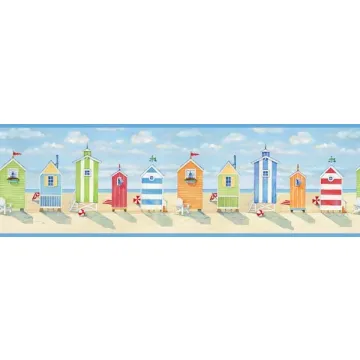 Brighton Blue Beach Cottage wallpaper border Chesapeake DLR53521B