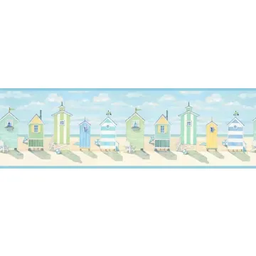 Brighton Aqua Beach Cottage wallpaper border Chesapeake DLR53522B