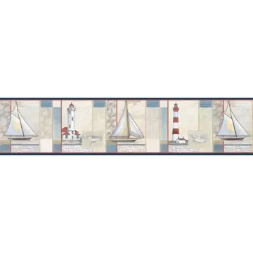 Mashpee Red White Crossing wallpaper border Chesapeake DLR53541B