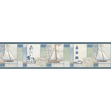 Mashpee Blue White Crossing wallpaper border Chesapeake DLR53543B
