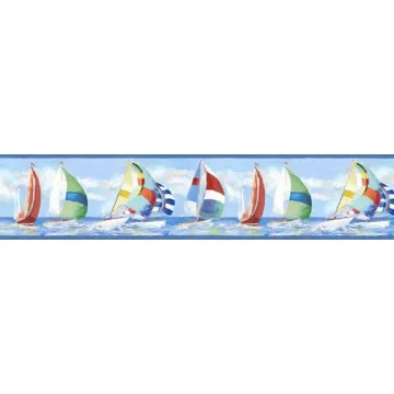 Miramar Blue Regatta wallpaper border Chesapeake DLR53572B