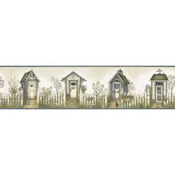 White Cottage Outhouses Wallpaper Border Chesapeake FFR05082B