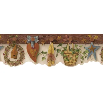 Brown Country Pegboard Wallpaper Border Chesapeake FFR65123B