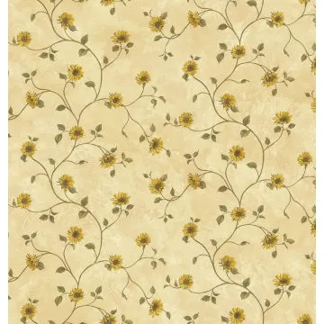 Beige Sunflower Trail Wallpaper Sidewall Chesapeake FFR93166