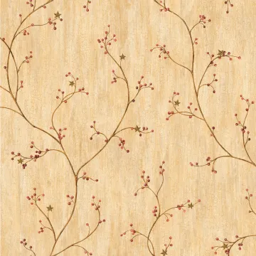 Felicia Wheat Star Berry Vine Wallpaper Sidewall Chesapeake PUR44033
