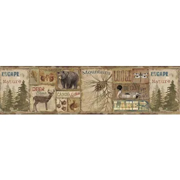 Attitash Brown Deer Camp Wallpaper Border Chesapeake TLL01592B
