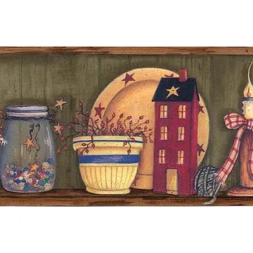 Green Country Cupboard Wallpaper Border AAI08032B