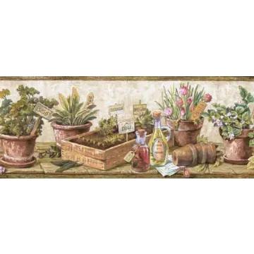 Flowerpot of Herb Wallpaper Border
