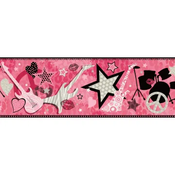 Pink Rockstar Band Wallpaper Border - Chesapeake Wallcovering