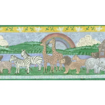 Distressed Noah's Ark Wallpaper Border with Ark and Animals