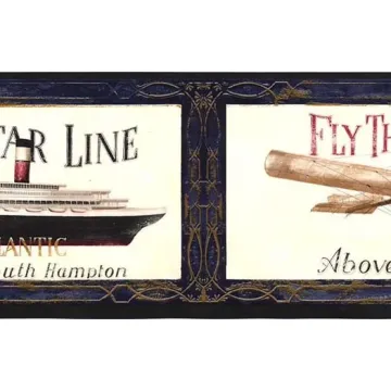Blue Antique Airplane and Ship Wallpaper Border - AW0589B