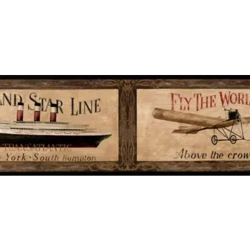 Antique Airplane and Ship Wallpaper Border AW0590B York