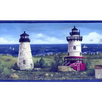 Unpasted Seaside Lighthouse Wallpaper Border 
