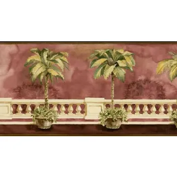 Burgundy Tropical Tree Wall Paper Border