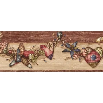 Country Craft Hearts & Stars Wallpaper Border - Chesapeak Wallcovering