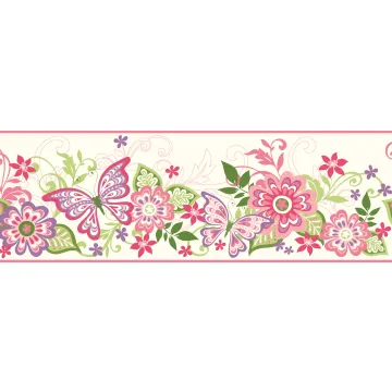 Butterflies & Flowers Wallpaper Border - Chesapeake Wallcoverings