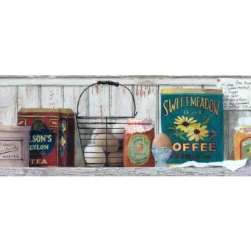 Collectibles on a Kitchen Shelf Wallpaper Border