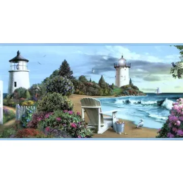 Blue Scenic Lighthouse Wallpaper Border