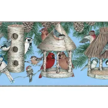 Tan Bird Feeder Wallpaper Border