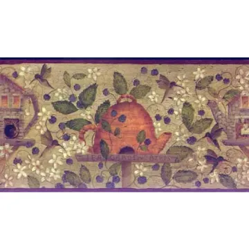 Tea Kettle Bird Houses Wallpaper Border