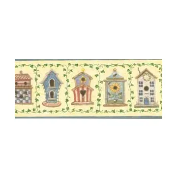 Rustic Folk Americana Birdhouses Wallpaper Border - Crewcut