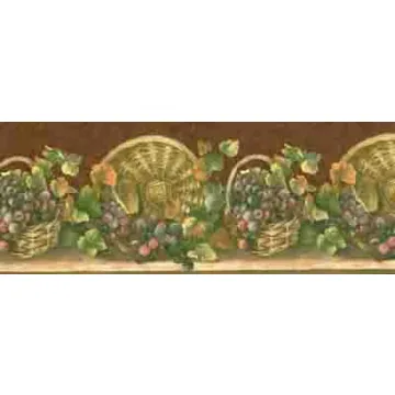 Wicker Baskets WIth Grapes & Vines Wallpaper Border - Crewcut