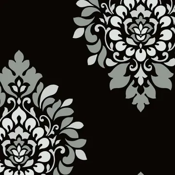 BW28737 Medallion Damask Wallpaper Metallic Silver, Black Shades Norwall Wallcovering