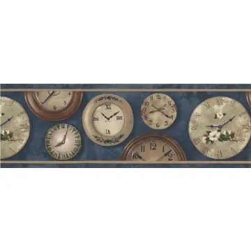 Vintage & Antique Clocks Wallpaper Border - Norwall