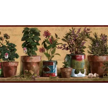 Potted Herbs Country Wallpaper Border - York Wallcoverings