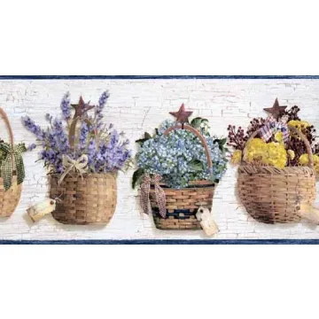 Blue Flower Basket Wallpaper Border