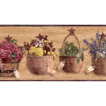 Flower Basket Crackle Wallpaper Border