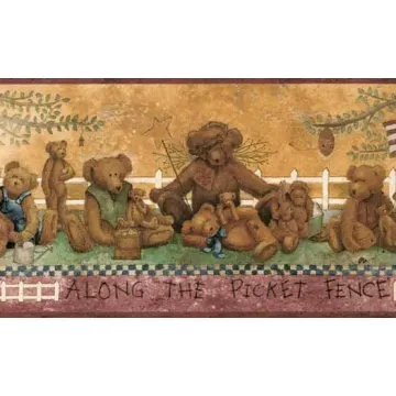Burgundy Country Bear Wallpaper Border