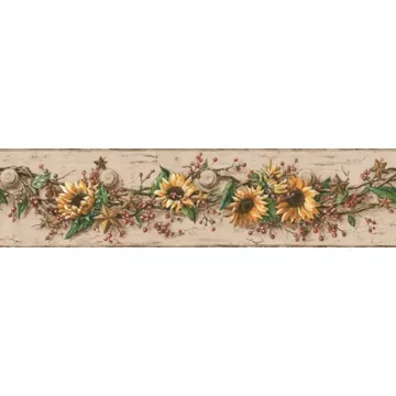 Vines of Sunflowers, Barn Stars, Pip Berry Wallpaper Border