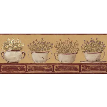 Tan Flower and Herb Wallpaper Border - York CB5585BD