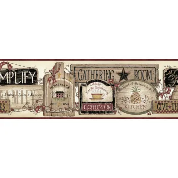 Folk Art Signs Wallpaper Border - Chesapeake Wallcovering