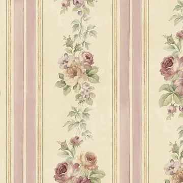 CG28802 Small Rose Stripe Wallpaper Burgundy, Pink, Green Garden 2 Norwall Wallcovering