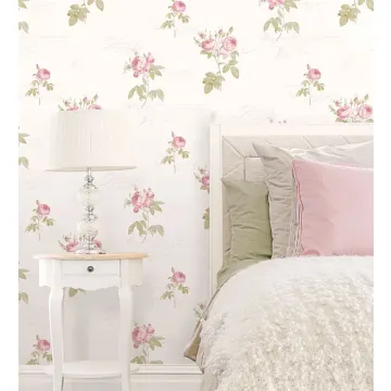 CG28820 Script Rose Wallpaper Pink, Green Garden 2 Norwall Wallcovering