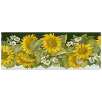 Sunflower and Daisy Black Wallpaper Border