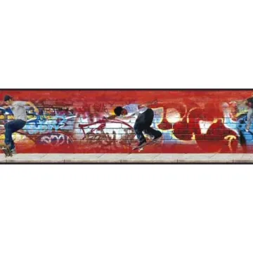 Skateboarder Graffiti Brick Wall Wallpaper Border