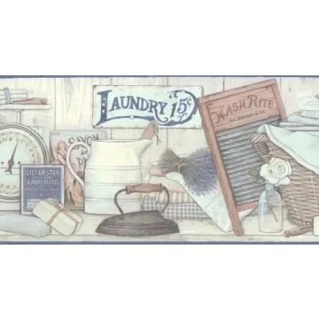Blue Laundry Room Wallpaper Border