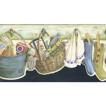 Blue Die Cut Laundry Wallpaper Border