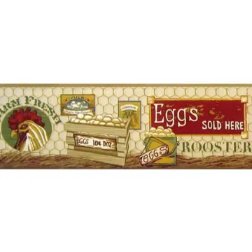 Fresh Eggs Rooster Wallpaper Border