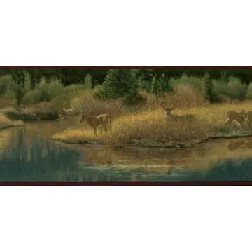 Burgundy Deer Valley Wallpaper Border  - Only 4 Rolls Left