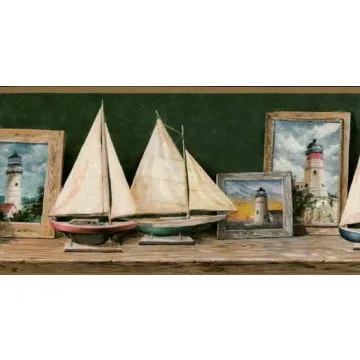 Framed Lighthouse and Sailboat Wall Paper Border ADV2092B