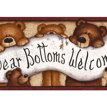 Burgundy Bear Bottoms Welcome Wallpaper Borde