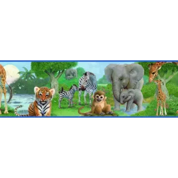 Jungle Animal Babies Bedtime Wallpaper Border - Chesapeake Wallcoverings