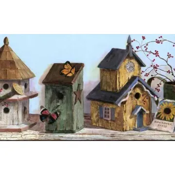 Assorted Crackle Birdhouse Wallpaper Border