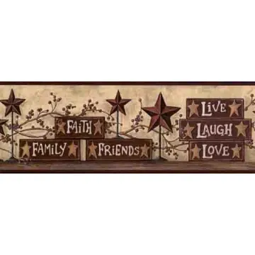 Country Blocks and Stars Burgundy Wallpaper Border