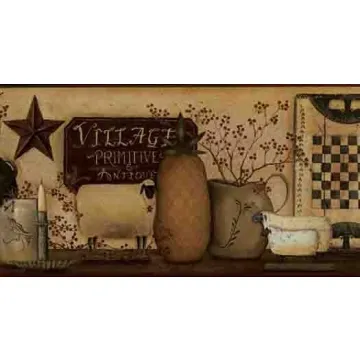 York Wallpaper Border - Hearts & Crafts - Village Primitive Antique