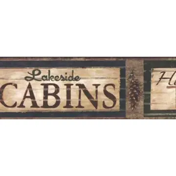 Cabin Plank Signs Wallpaper Border